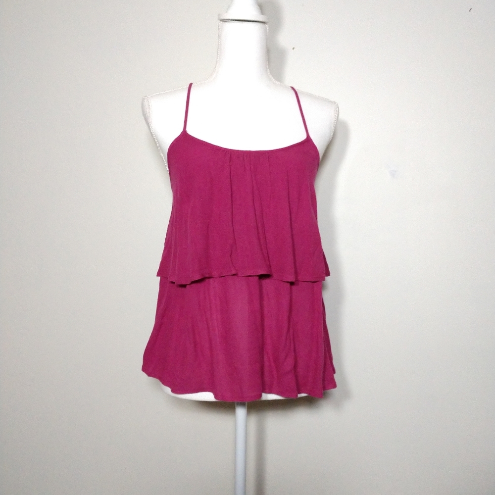 Tank Top Crochet Racerback Sleeveless Tiered Pink Size Small Chest 32"